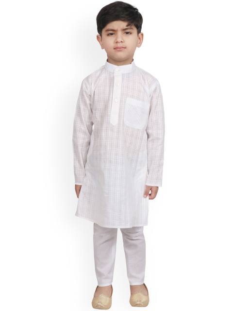 

SG YUVRAJ Boys White Self Design Kurta with Pyjamas