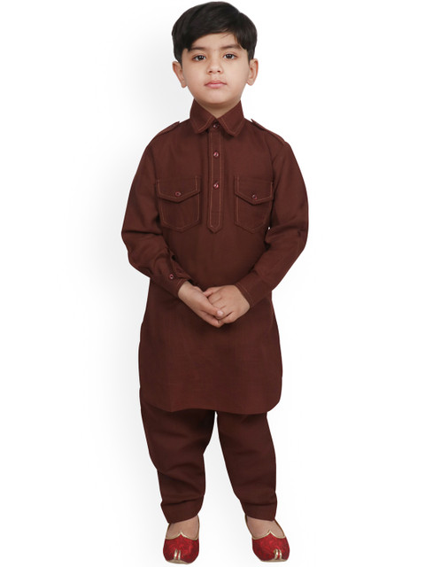 

SG YUVRAJ Boys Burgundy Solid Kurta with Pyjamas
