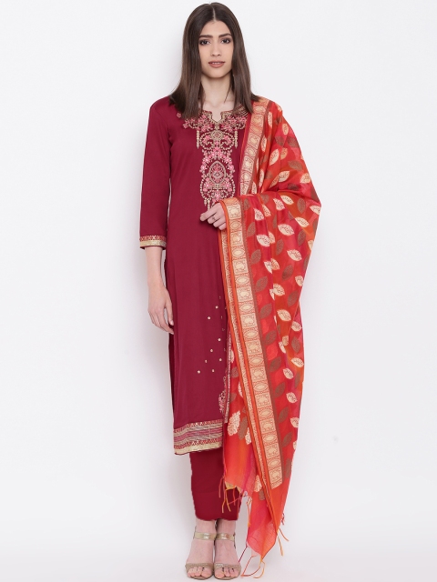 

Kvsfab Maroon Silk Blend Unstitched Dress Material