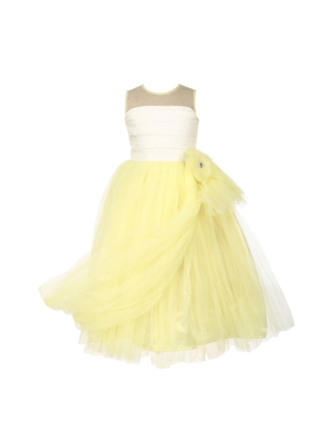 

Samsara Couture Girls Yellow & White Colourblocked Fit and Flare Dress