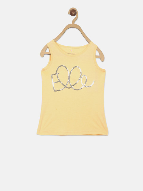 

ELLE Girls Yellow Self Design Round Neck T-shirt
