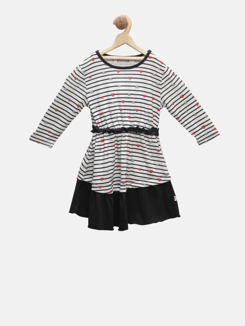 

First Kick Girls Black Striped Fit and Flare Dress