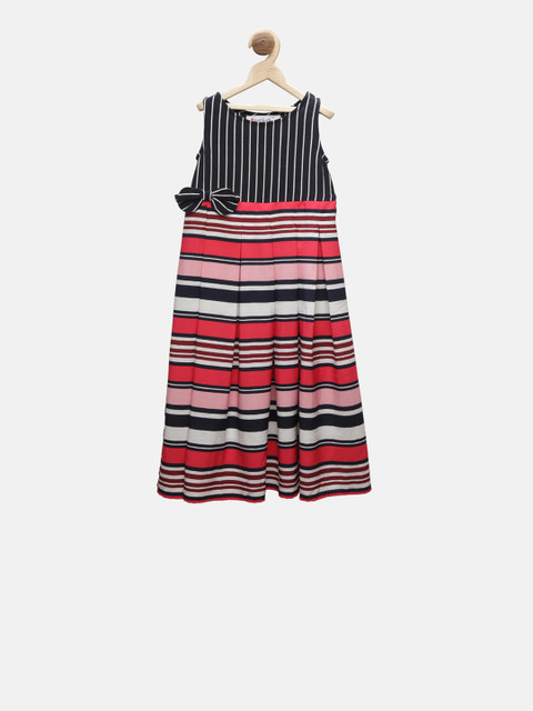

First Kick Girls Multicoloured Striped A-Line Dress, Multi