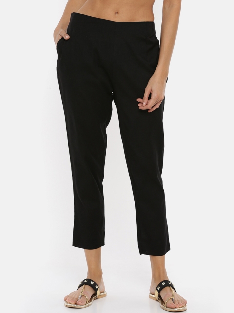 

De Moza Women Black Straight Fit Solid Peg Trousers