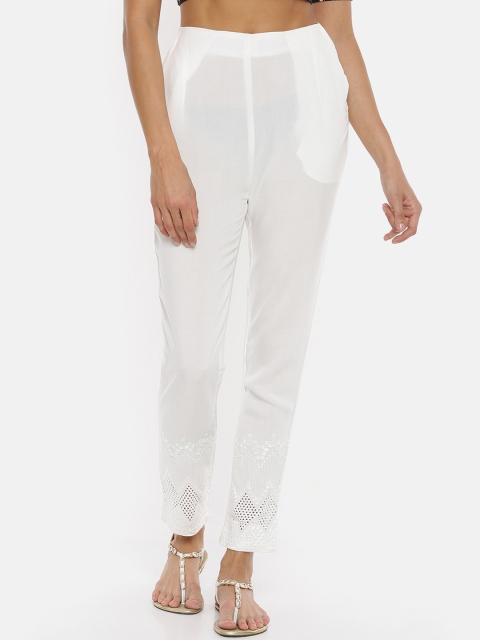 

De Moza Women White Straight Fit Solid Peg Trousers