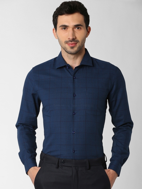 

Peter England Elite Men Navy Blue Slim Fit Checked Formal Shirt