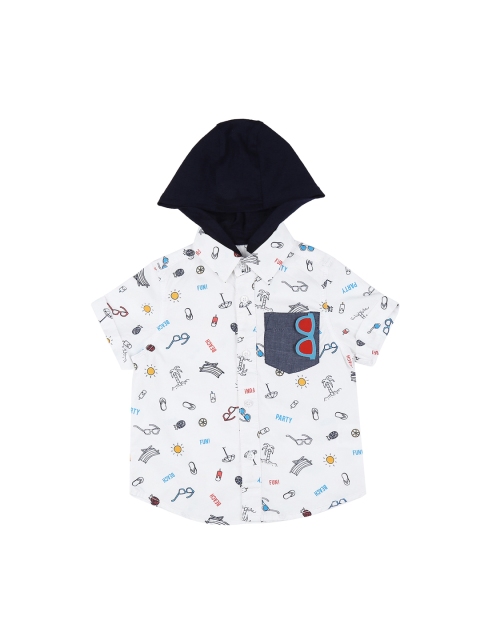 

Pantaloons Baby Boys White & Black Regular Fit Printed Casual Hooded Shirt