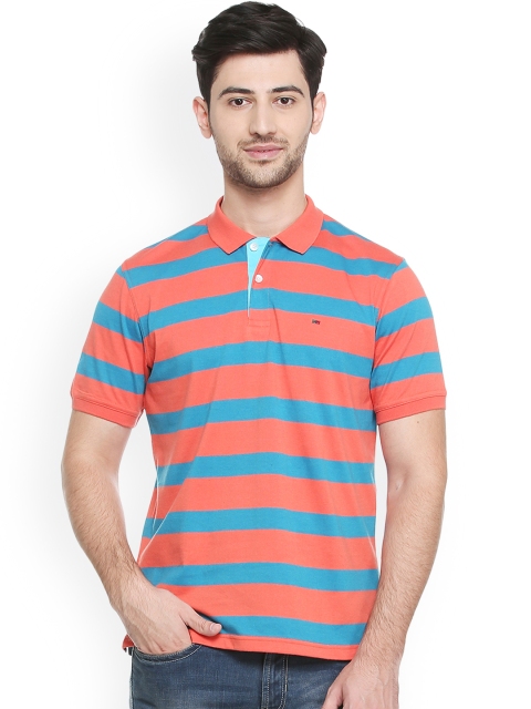 

Peter England Casuals Men Blue & Orange Striped Polo Collar T-shirt