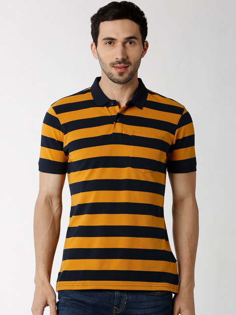 

Peter England Casuals Men Yellow Striped Polo Collar T-shirt