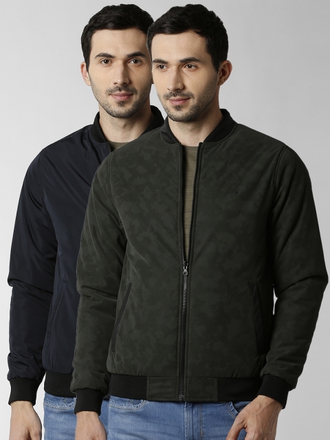 

Peter England Casuals Men Navy Blue Reversible Printed Bomber