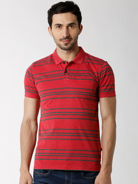 

Peter England Casuals Men Red Striped Polo Collar T-shirt