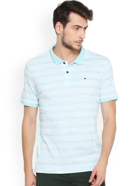 

Peter England Casuals Men Blue Striped Polo Collar T-shirt