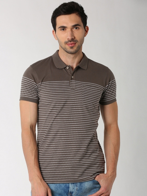 

Peter England Casuals Men Brown Striped Polo Collar T-shirt