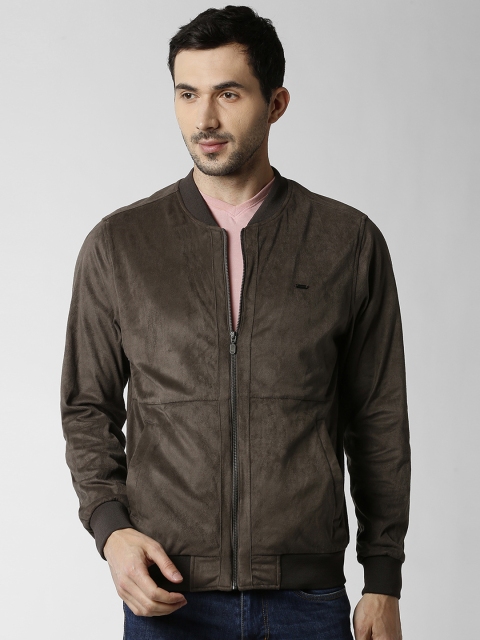 

Peter England Casuals Men Brown Solid Suede Bomber
