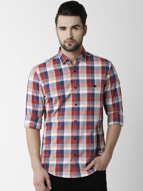 

Peter England Casuals Men Red & White Slim Fit Checked Casual Shirt