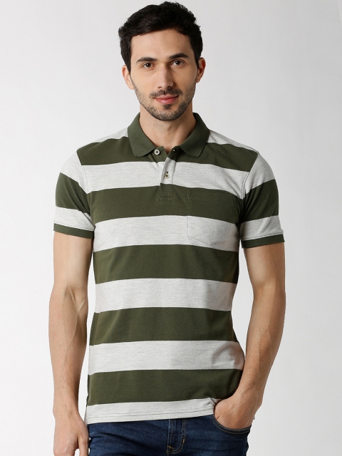 

Peter England Casuals Men Green Striped Polo Collar T-shirt