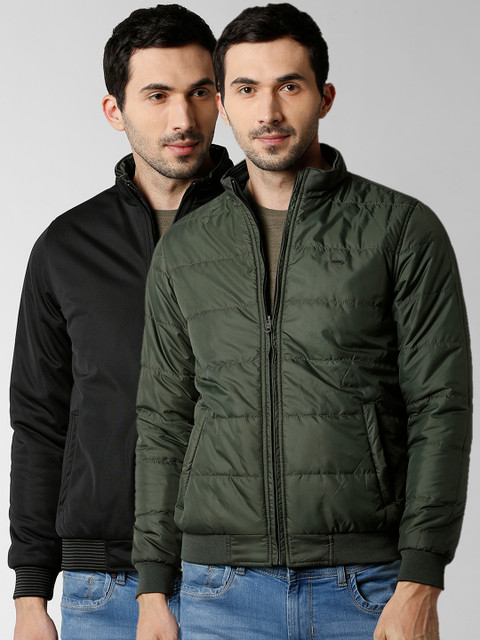 

Peter England Casuals Men Green & Black Reversible Solid Bomber
