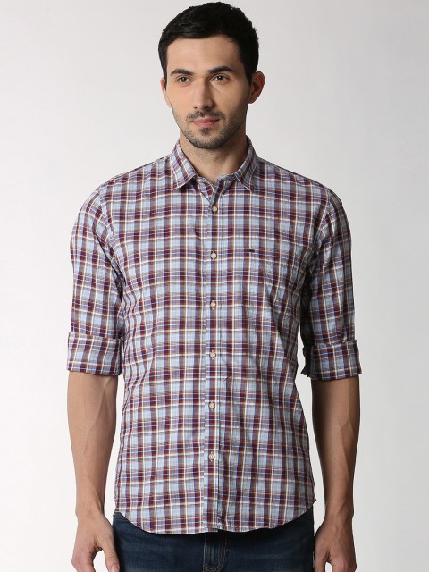 

Peter England Casuals Men Blue & Red Slim Fit Checked Casual Shirt