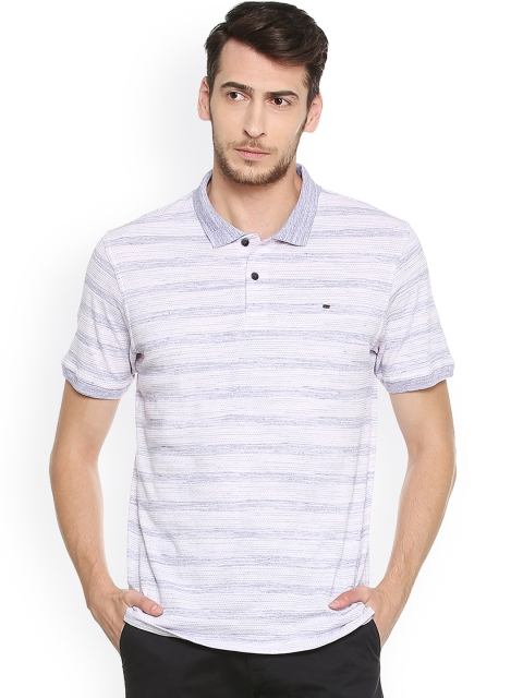 

Peter England Casuals Men Grey Striped Polo Collar T-shirt