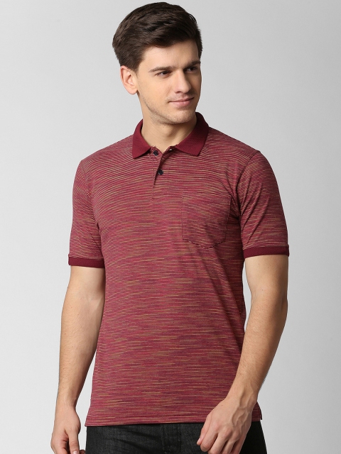 

Peter England Casuals Men Maroon Striped Polo Collar T-shirt