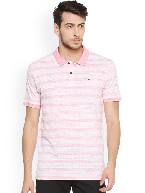 

Peter England Casuals Men Pink Striped Polo Collar T-shirt