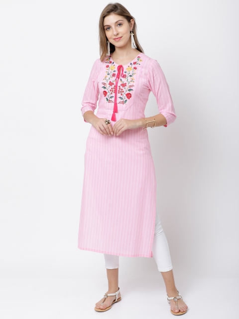 

Vishudh Women Rose Striped Straight Kurta