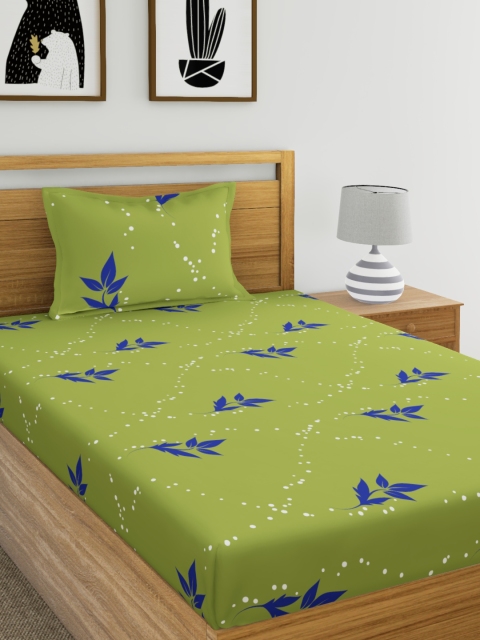 

Home Ecstasy Green Floral 140 TC Cotton 1 Single Bedsheet with 1 Pillow Covers
