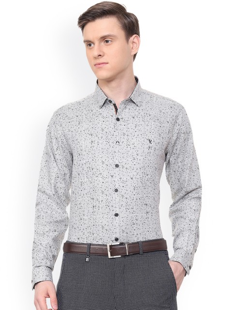

V Dot Men Grey Slim Fit Printed Formal Shirt