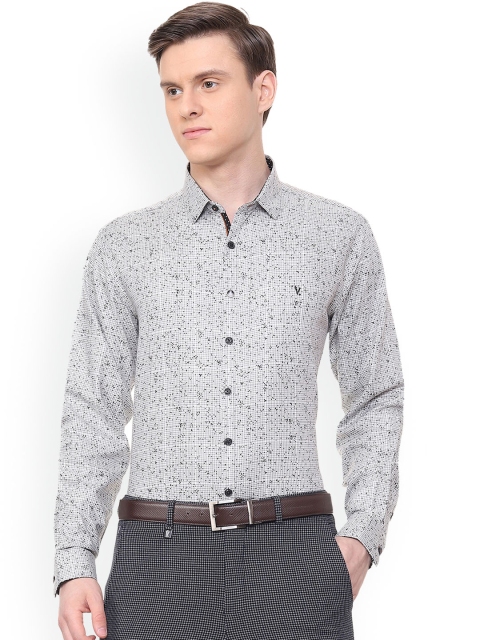 

V Dot Men Grey Slim Fit Printed Formal Shirt