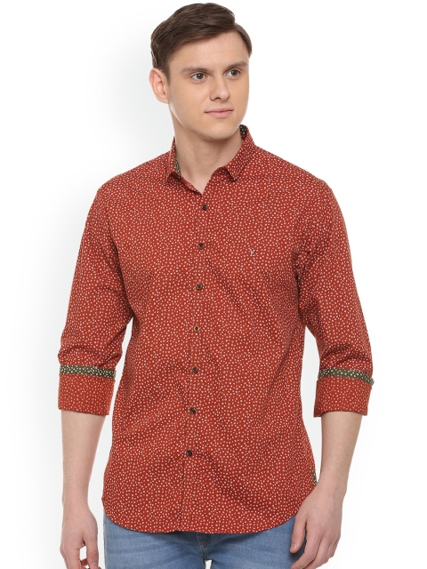 

V Dot Men Red Slim Fit Printed Casual Shirt