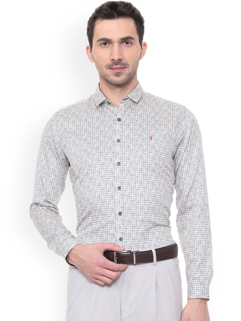 

V Dot Men White Skinny Fit Printed Formal Shirt