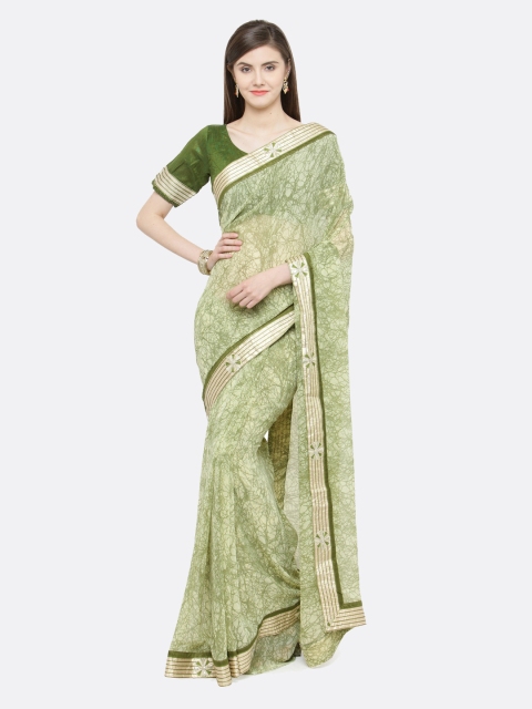 

Shaily Green Printed Pure Georgette Saree
