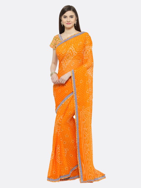 

Shaily Orange Printed Pure Chiffon Saree