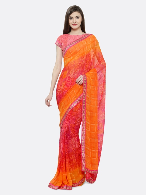 

Shaily Orange Printed Pure Georgette Saree