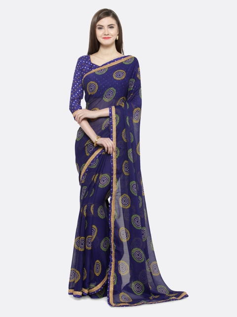 

Shaily Blue Printed Pure Chiffon Saree