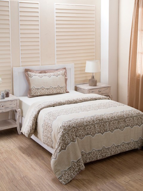 

MASPAR Beige Printed 210 TC Cotton Single Bed Duvet Cover with 1 Pillow Cover
