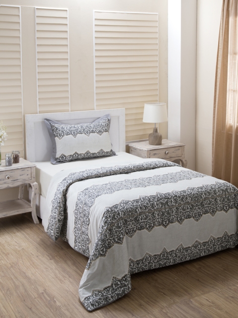 

MASPAR Grey Printed 210 TC Cotton Single Bed Duvet Cover with 1 Pillow Cover
