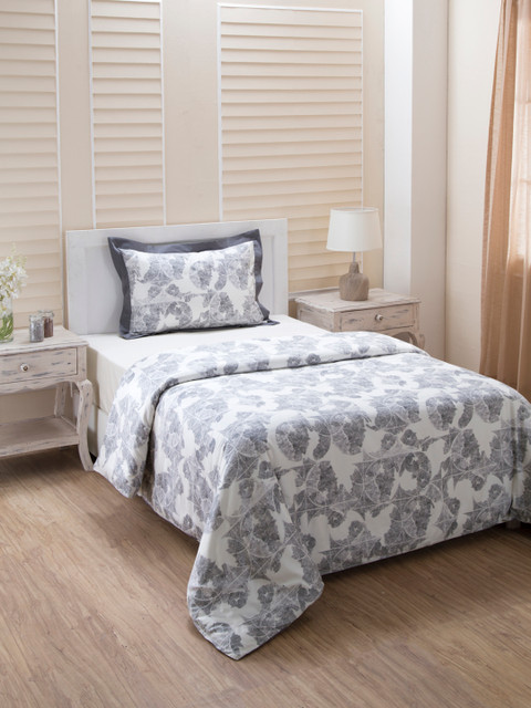 

MASPAR Grey & White Printed 210 TC Cotton Single Bed Duvet Cover with 1 Pillow Cover