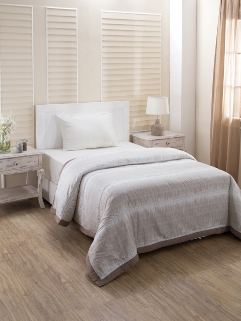 

MASPAR Beige Striped AC Room 120 GSM Single Bed Quilt
