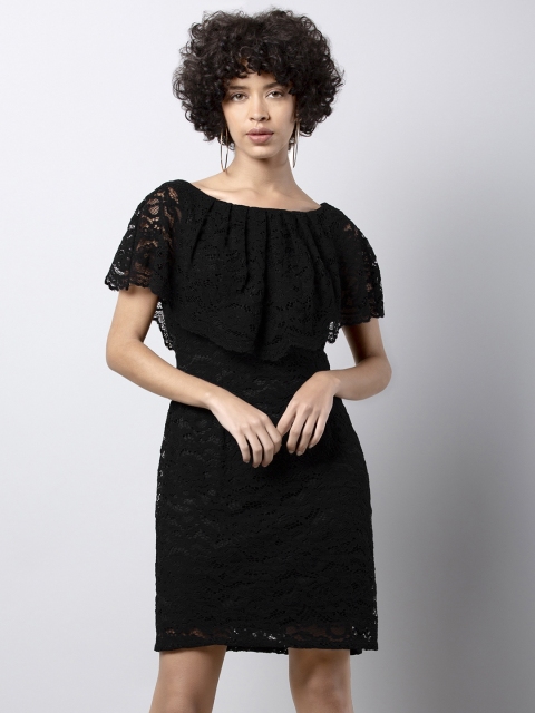 

FabAlley Women Black Self Design Sheath Dress