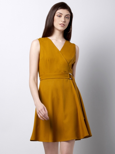 

FabAlley Women Yellow Solid Wrap Dress