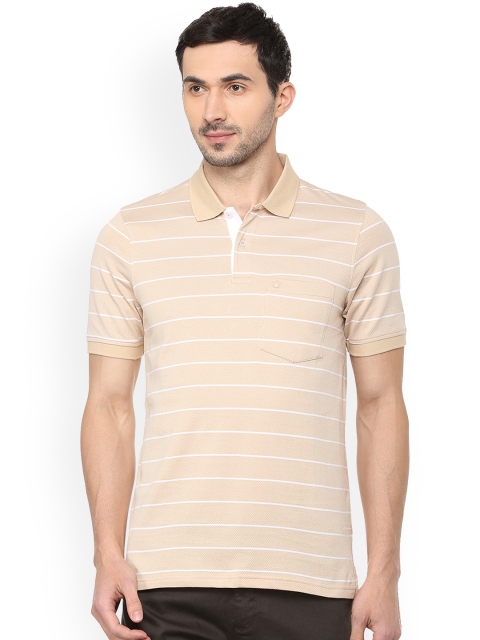 

Louis Philippe Men Beige Striped Polo Collar T-shirt