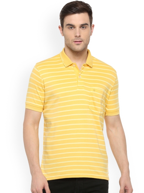 

Louis Philippe Men Yellow Striped Polo Collar T-shirt