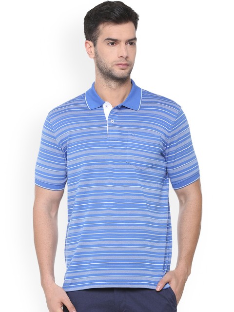 

Louis Philippe Men Blue Striped Polo Collar T-shirt