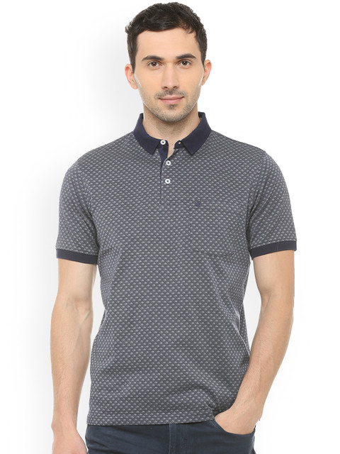 

Louis Philippe Men Navy Blue Printed Polo Collar T-shirt