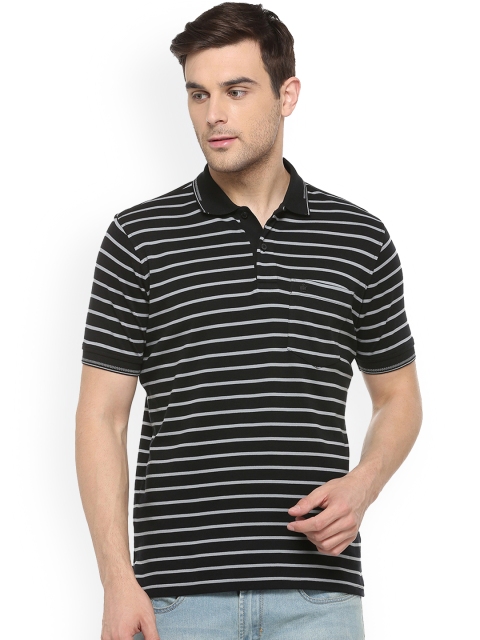 

Louis Philippe Men Black Striped Polo Collar T-shirt