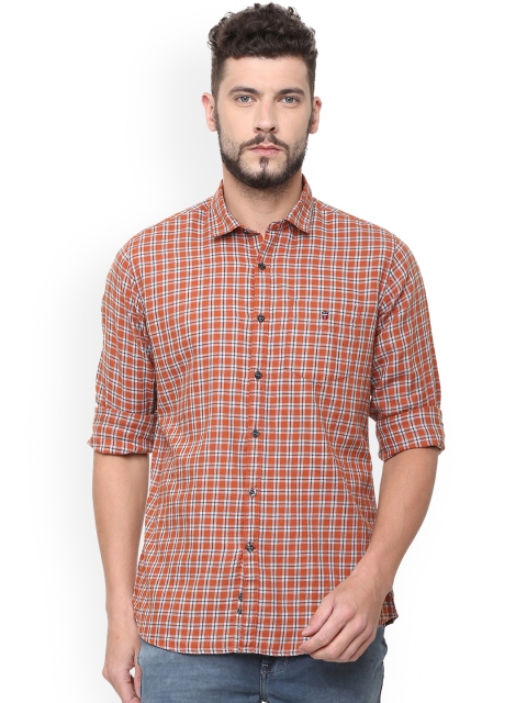 

Louis Philippe Men Orange & Grey Slim Fit Checked Casual Shirt