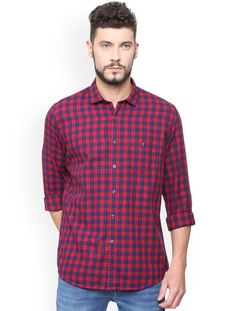 

Louis Philippe Men Red & Blue Slim Fit Checked Casual Shirt
