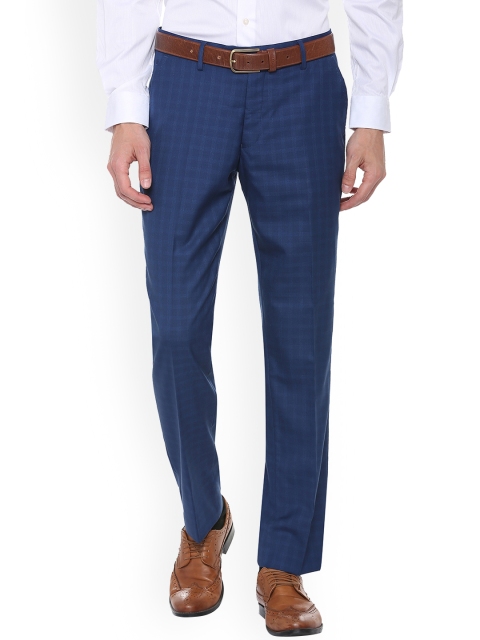 

Louis Philippe Men Blue Regular Fit Checked Formal Trousers