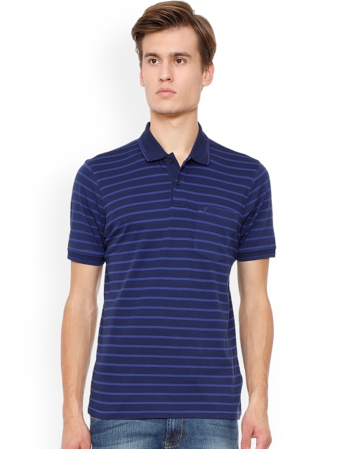 

Louis Philippe Men Blue Striped Polo Collar T-shirt